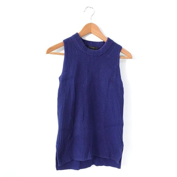 Blue Vest Sweater Womens 2XS Wool Cotton Knit Rib Casual Pullover Merino J CREW - Picture 1 of 9